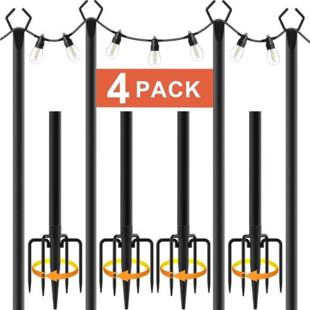 10Ft String Light Poles 4 Pack,Light Poles for Outside Lights,Outdoor with Fence